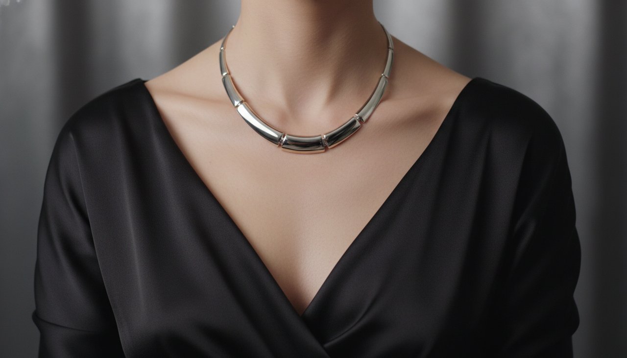 elegant jewelry contrasting with skin and black fabric