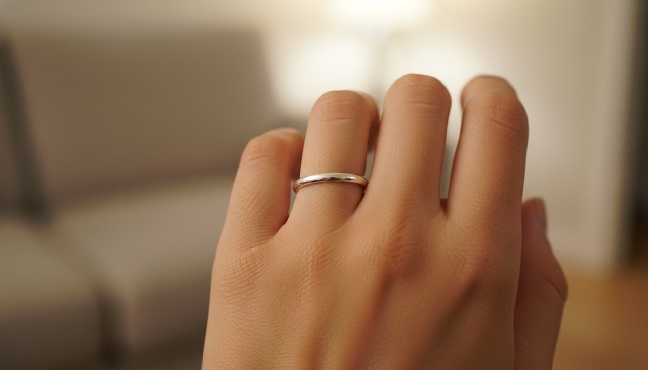 Soft glow of a silver ring under warm indoor lighting