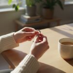 Everyday jewelry maintenance at home with a coffee cup and natural light